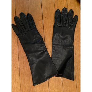 Vintage Italy WPL #9111 Black Italian Leather Long Forearm Gloves Size 7